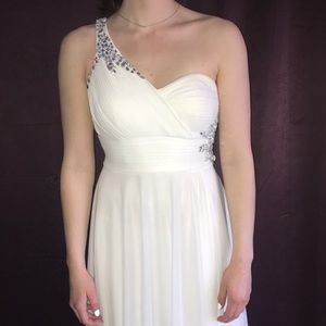 white one shoulder prom dress